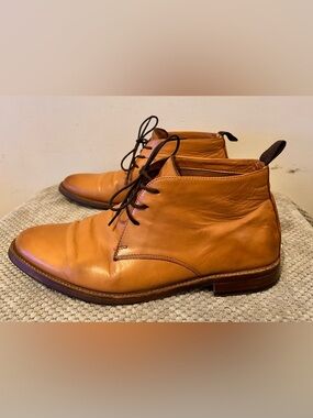 Aldo Cognac Leather Chukka Boots with Dark Brown Laces